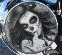 Custom Derby Cover - Day Of The Dead Middle Finger Gal Custom Derby Cover - Day Of The Dead Middle Finger Gal